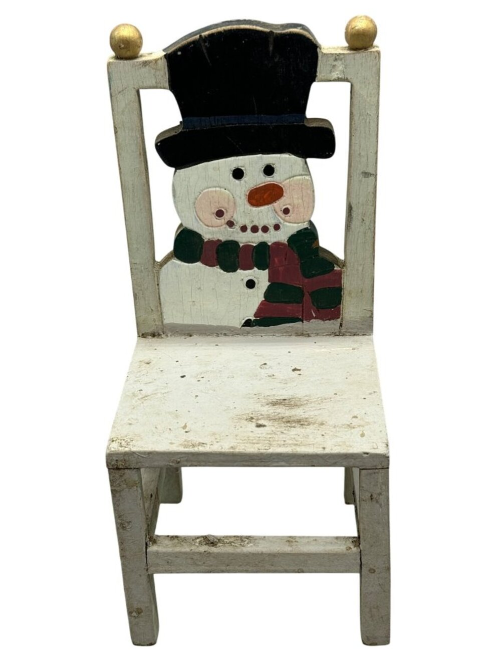 Vintage Wooden Snowman Decorative Chair With Painted Backrest Christmas READ